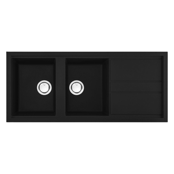 Artusi Granitek Series Double Bowl Sink with Drainer Black - AGS1162B
