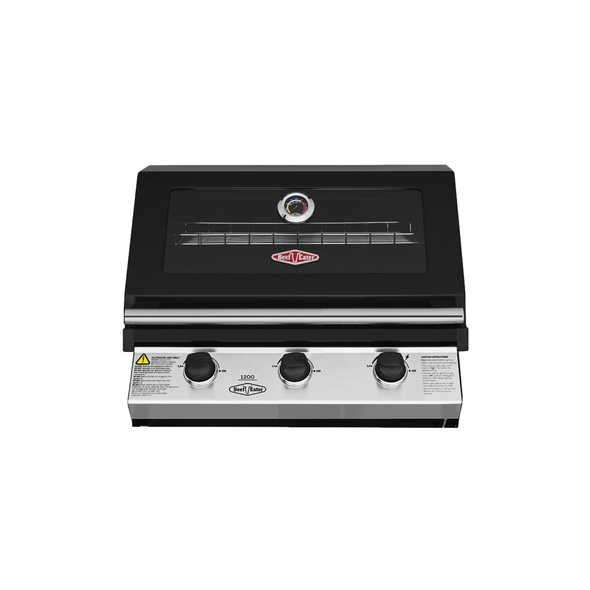 Beefeater 1200 Series Black Enamel 3 Burner Built In BBQ w/ Cast Iron Burners & Grills - BBG1230BB