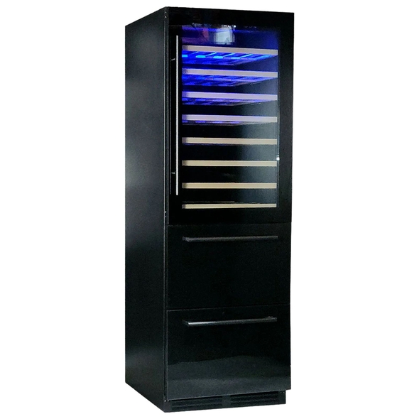 Schmick Black Upright Black Glass Door Dual Zone Drawer Wine And Beverage Refrigerator - Model BD425D-X-B