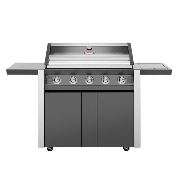 1600 Series Dark 5 Burner BBQ & Trolley w/ Side Burner, Cast Iron Burners & Grills