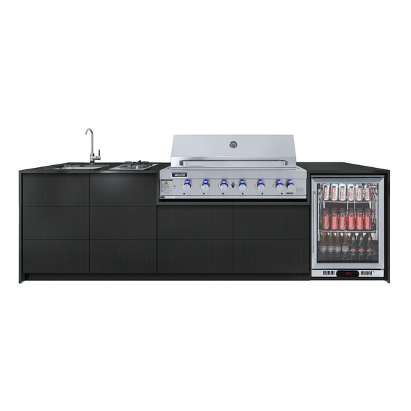 CLASSICA 3.1m long - with mixer tap, UM sink, 1D beverage cooler, 1200 BBQ + Wok burner + cabinetry + 20mm stone benchtop
