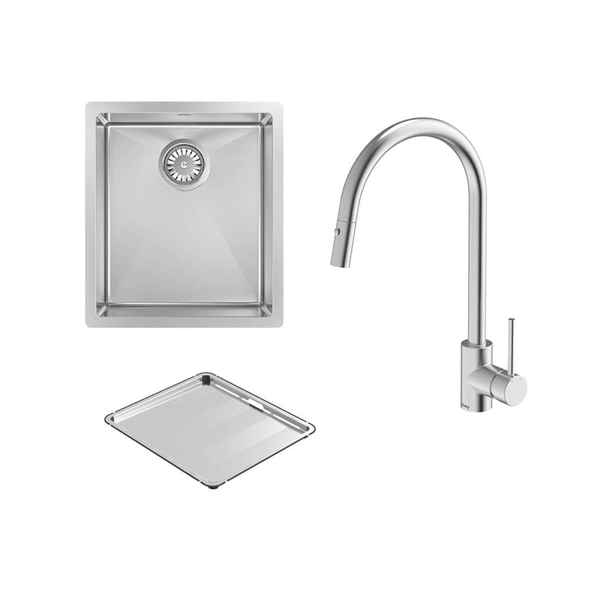 Abey Alfresco 340 Single Bowl Sink with Drain Tray and Gareth Ashton Pull Out Kitchen Mixer Tap - FRA340T15