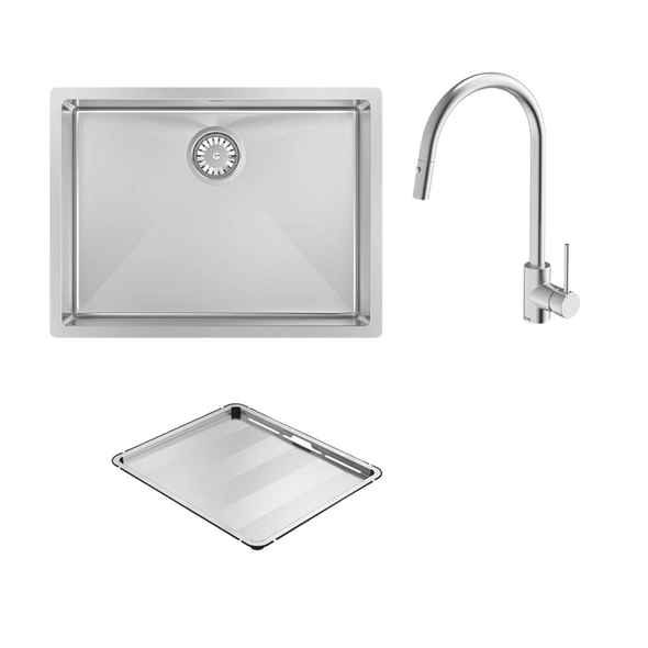 Alfresco 540 Large Bowl Sink with Drain Tray & KTA037-316-BR Kitchen Mixer - FRA540T15