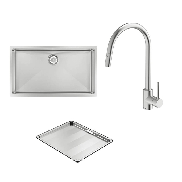 Alfresco 700 Large Bowl Sink with Drain Tray & KTA037-316-BR Kitchen Mixer - FRA700T15