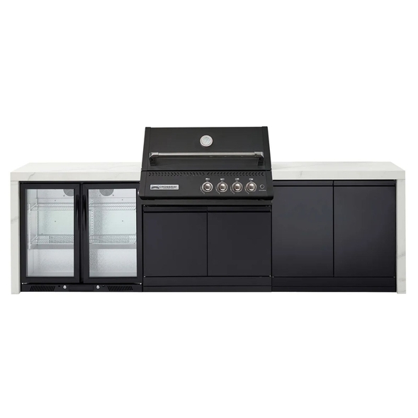 Crossray Premium XPlor Outdoor Kitchens with Black Built- in BBQ, and Double Door Fridge - GD4KW-11