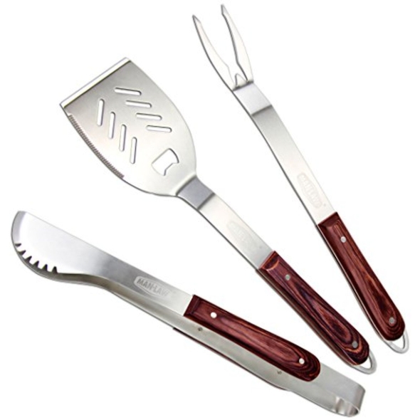 Man Law-BBQ - 3-Piece Premium Hardwood Handle BBQ Tools Set - MAN-H2