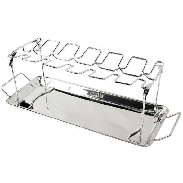 Man Law BBQ Chicken rack holds 12 wings - legs - thighs - stainless steel with tray- MAN-V10