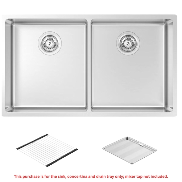 Montego Double Bowl Sink with Concertina & Drain Tray - MOA360DA