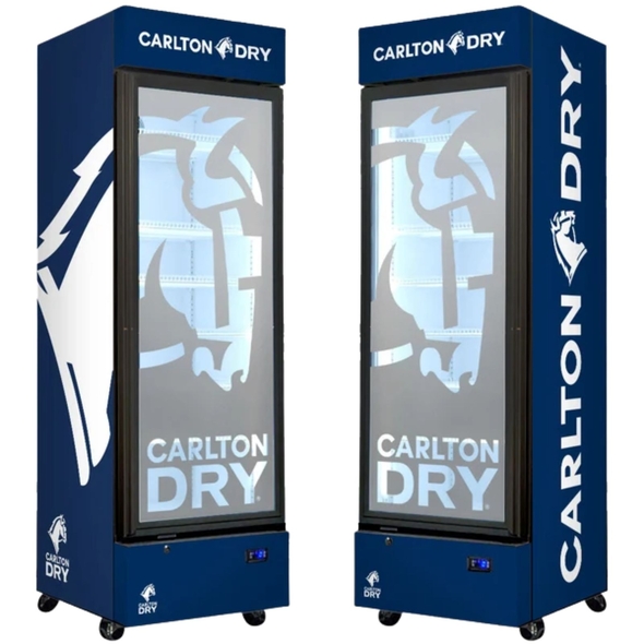 Carlton Dry Upright Quiet Running Black Glass Door Bar Fridge - SC372LB-DRY