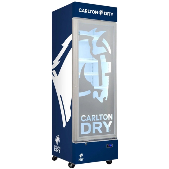 Carlton Dry Branded Design - Upright Quiet Running Glass Door Bar Fridge - SC372W-DRY