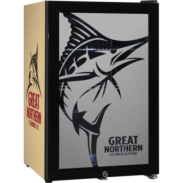 Great Northern Branded Glass Door Bar Fridge With Cool Frosted Door Logo - SC70-B-GNBC-GOLD  