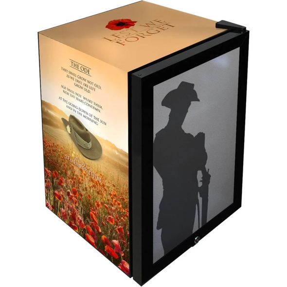 Lest We Forget Glass Door Bar Fridge With Cool Frosted Door Logo - SC70-B-LWF