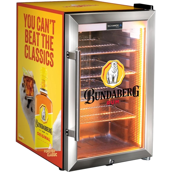 Bundy Branded - 6 Designs to choose from! - Triple Glazed Glass Door Bar Fridge With Bundy Branding - SC70-SS-Bundy1-D3