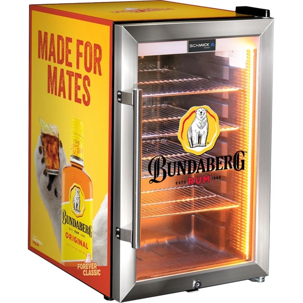 Bundy Branded - 6 Designs to choose from! - Triple Glazed Glass Door Bar Fridge With Bundy Branding - SC70-SS-Bundy1-D5