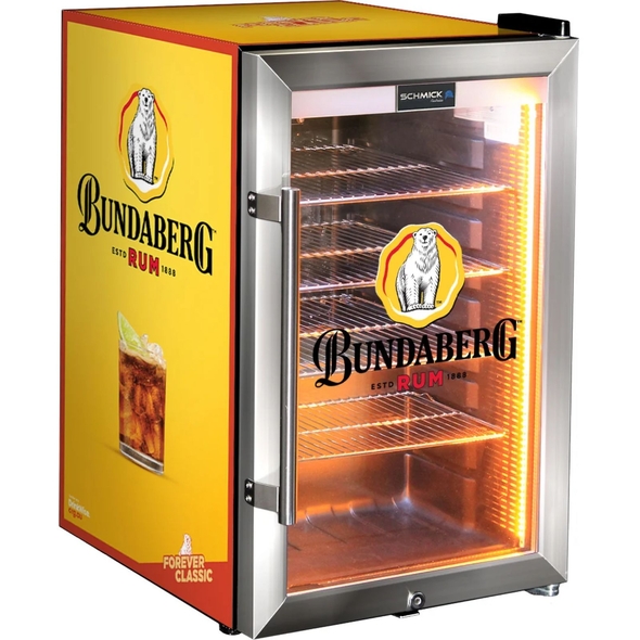 Bundy Branded - 6 Designs to choose from! - Triple Glazed Glass Door Bar Fridge With Bundy Branding - SC70-SS-Bundy1-D6