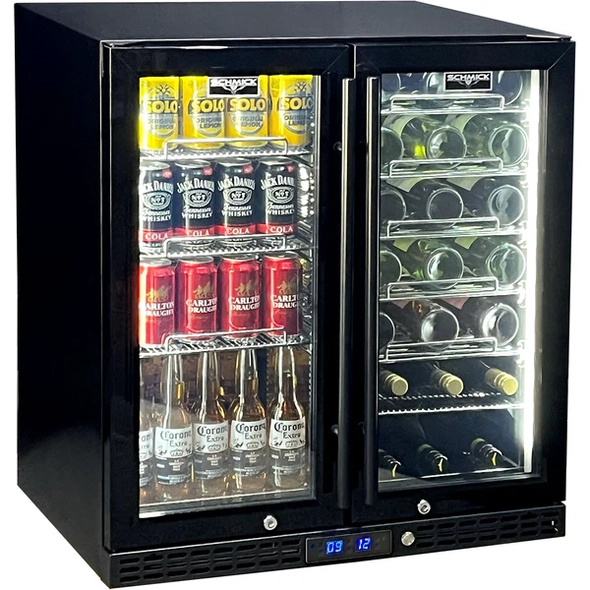 Schmick Under Bench Beer And Wine Dual Zone Bar Fridge - Model SK198D-B-HD