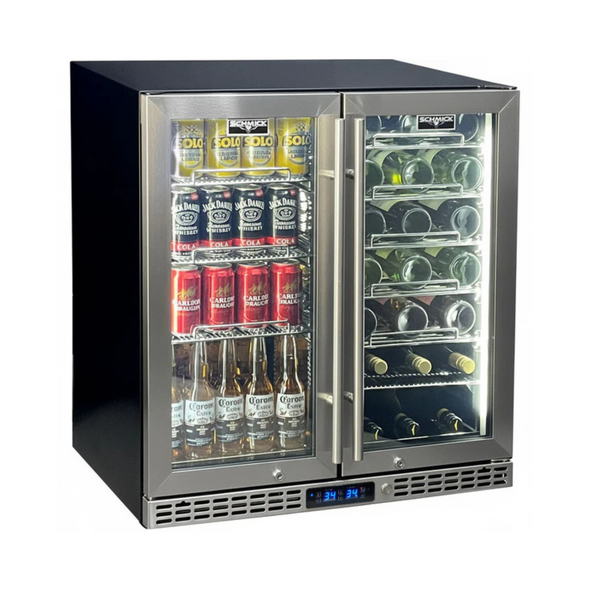 Schmick Under Bench Beer And Wine Dual Zone Stainless Steel Heated Glass Bar Fridge - Model SK198D-HD