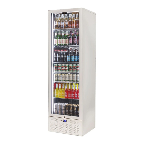 Schmick Classy White Upright Heated Glass 1 Door Bar Fridge - Model SK422L-W-HD