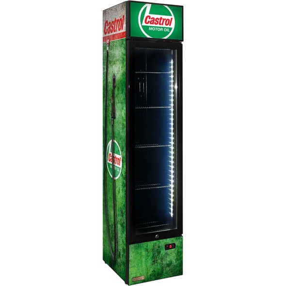 Castrol Fuel Pump Branded Skinny Upright Bar Fridge - SS-P160-FP-CASTROL