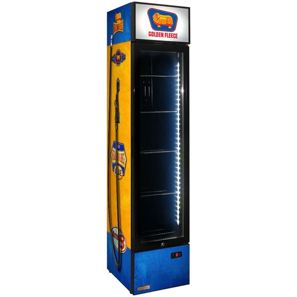 Golden Fleece Fuel Pump Branded Skinny Upright Bar Fridge - SS-P160-FP-FLEECE
