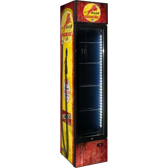 Gilmore Fuel Pump Branded Skinny Upright Bar Fridge - SS-P160-FP-GILMORE