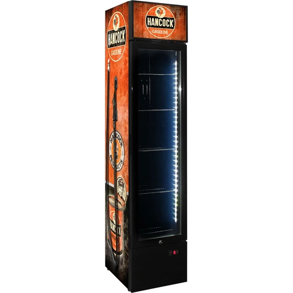 Hancock Fuel Pump Branded Skinny Upright Bar Fridge - SS-P160-FP-HANCOCK