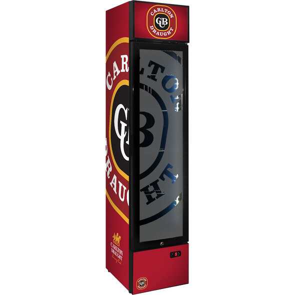 Schmick Carlton Draught Branded Skinny Upright Bar Fridge - SS-P160FA-CDT