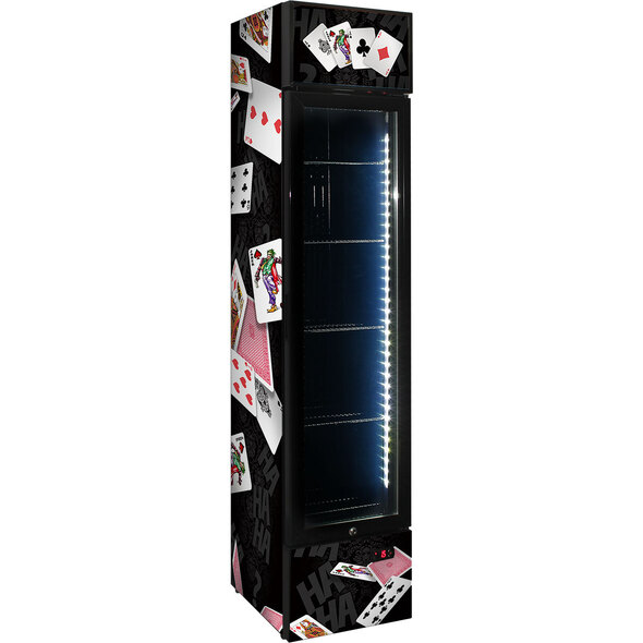 Branded Skinny Upright Bar Fridge With 'Joker' Playing Card Design