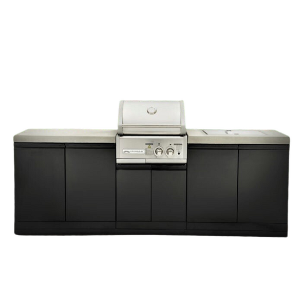 CROSSRAY Outdoor Kitchen with 2 Burner BBQ with double side cabinets, flat benchtop with 304SS under-bench sink included -TC2K-02