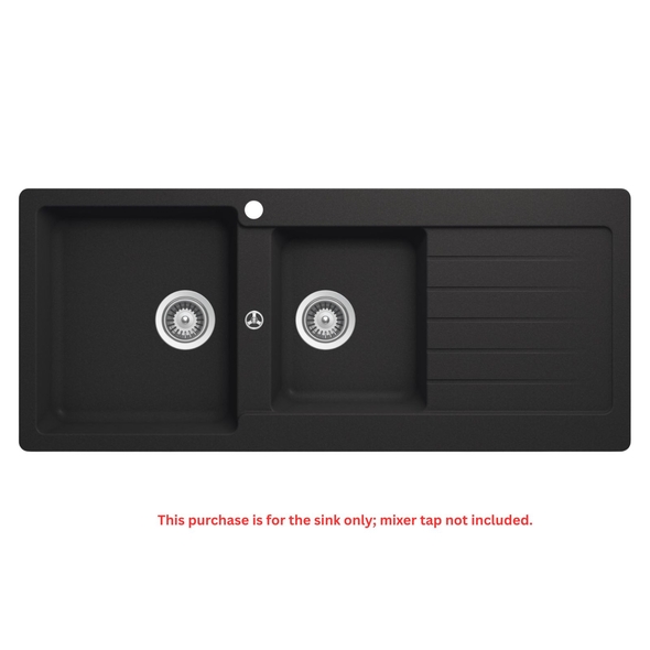 Schock Typos 1 & 3/4 Left Hand Bowl Sink with Drainer & 1 Tap Hole - Onyx - TD200BL
